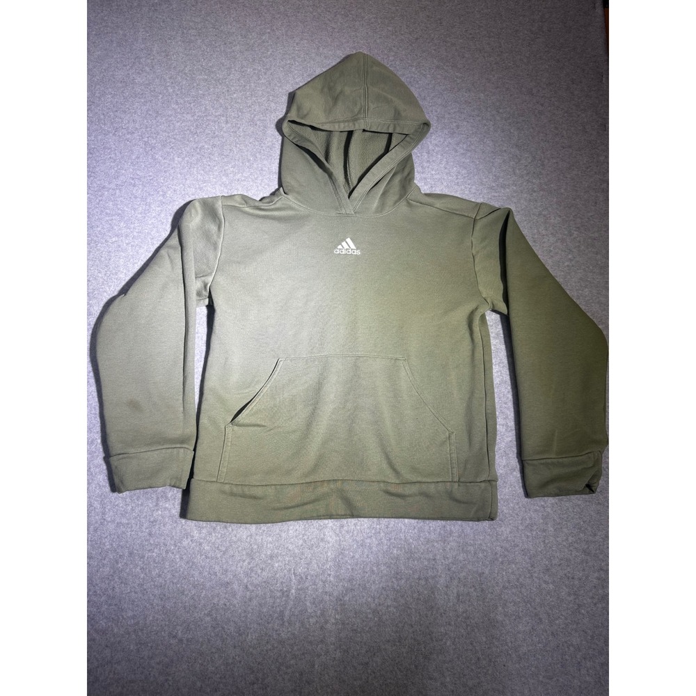 Adidas Olive Green Fleece Pullover Hoodie Center Logo Sweatshirt Girls Medium